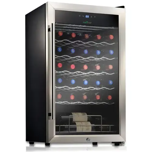 Front. NutriChef - Nutrichef 34 Bottle Wine Fridge | Single Zone - White.