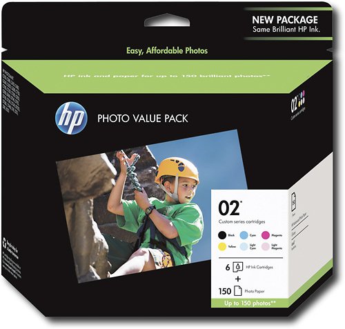  HP - 02 6-Pack Ink Cartridges + Photo Paper