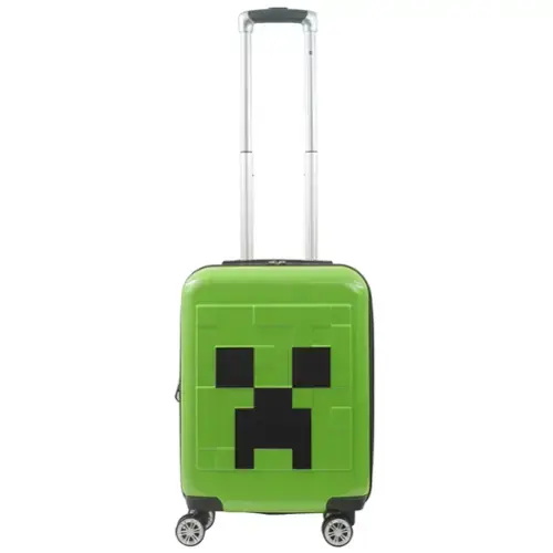 Front. Ful - Minecraft Creeper Big face 21.5" Expandable Carry-On Spinner Luggage - GREEN.