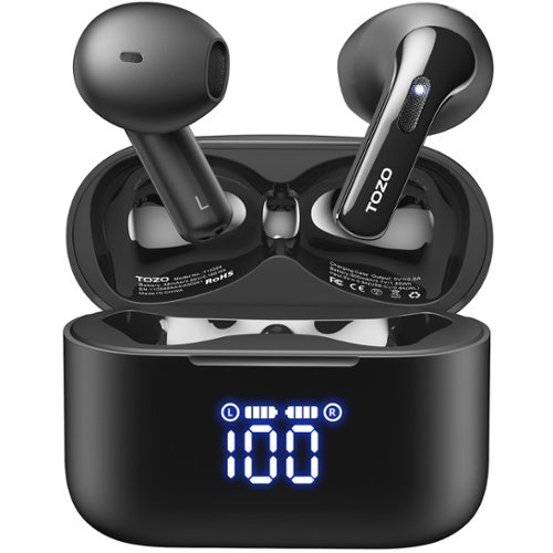 TOZO - NEW Noise Cancelling Earbuds-LED Power Display, 44H, Stereo Bass, DNS Calls, APP-32EQs, Waterproof, Wireless Charging - Black-Front_Standard 