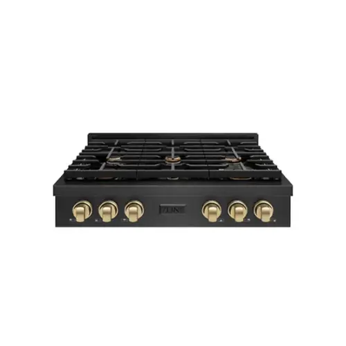 Front. ZLINE - ZLINE Autograph 36 in. 6 Burner Paramount Gas Rangetop in Black Satin Stainless Steel with Bronze Accents (SRTBSZ-36-CB) - Black Satin Stainless Steel.