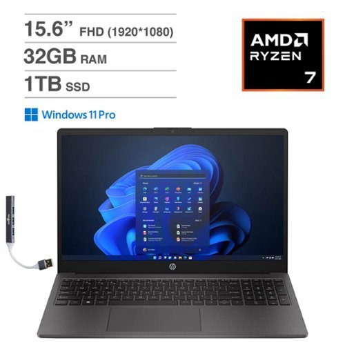 HP - 255 Laptop (Ryzen 7 7730U, 32GB, 1TB SSD, 15.6, (1920x1080), , Win 11 Pro ) - Dark Ash Silver-Front_Standard 