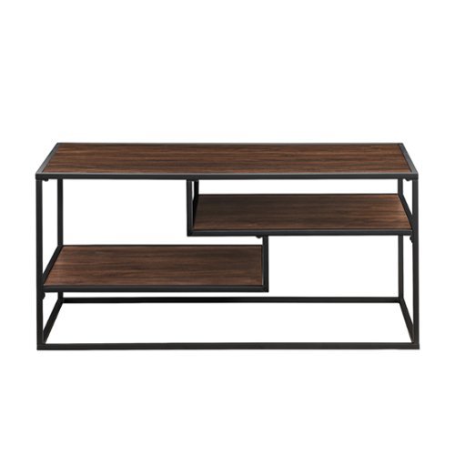 Walker Edison - Modern Minimal Coffee Table with Floating Shelves - Dark Walnut-Front_Standard 