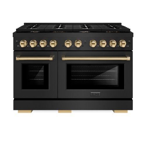 ZLINE - Autograph 48" Paramount Black Stainless Gas Range w/ 8 Burners & Gold Accents (SGRBZ-48-G) - Black Stainless Steel-Front_Standard 
