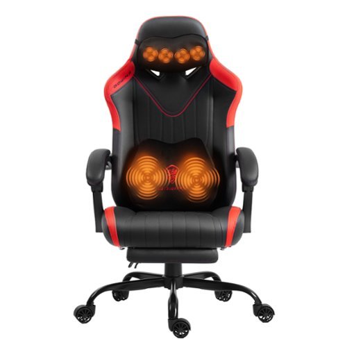 Dowinx - Video Gaming Chair with Shiatsu Neck Massage&Lumbar Support for Home Office, High Back Recliner Height Adjustable - Black Red-Front_Standard 