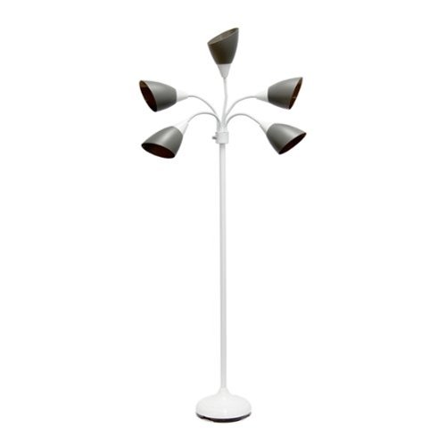 Simple Designs - 5 Light Adjustable Gooseneck Floor Lamp - White/Gray Shades-Front_Standard 