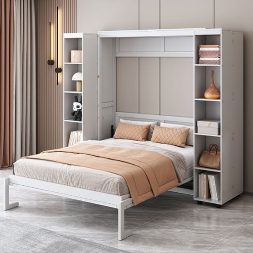 Anysun - Queen Murphy Bed Wall Bed with Storage Doors - White-Front_Standard 
