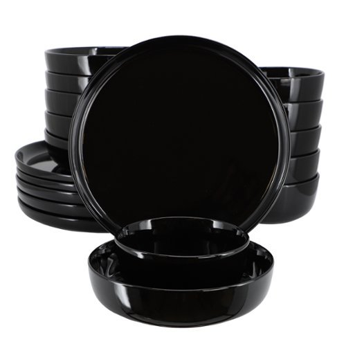 Elama - Duncan 18 Piece Porcelain Dinnerware Set - Black-Front_Standard 