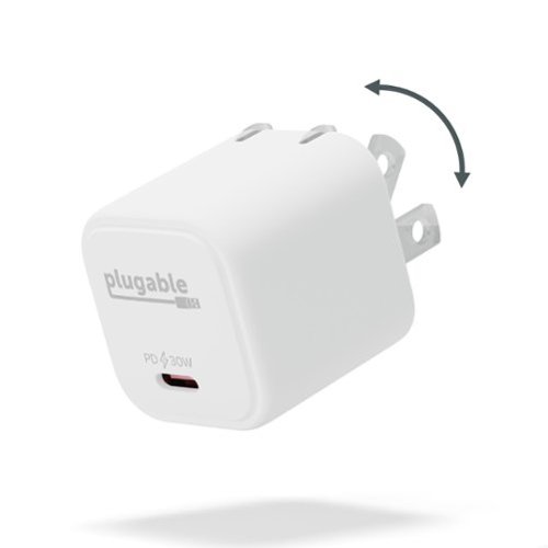 Plugable - 30W USB-C GaN Charger – MagSafe-Compatible, Fast Charging for iPhone, iPad, Galaxy & USB-C Devices - White - White-Front_Standard 