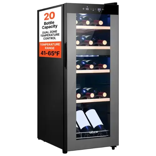 20 Bottle Capacity  
DUAL ZONE TEMPERATURE CONTROL  
TEMPERATURE RANGE 41-65°F  

45  
55  

VEVOR