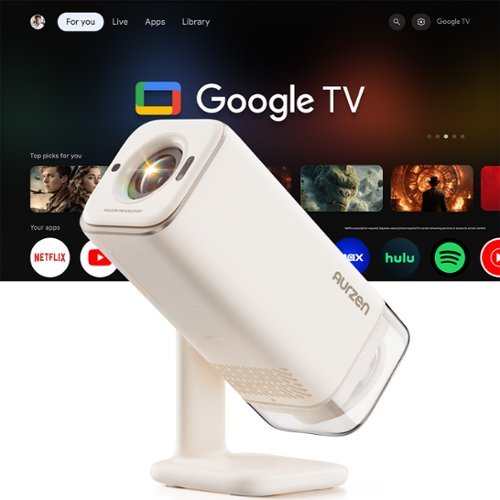 Aurzen - Portable Projector, Built-in Google TV, USB-C Powered, Flexible Stand, TOF Auto Focus, 300 ANSI Lumens - Off-White-Front_Standard 