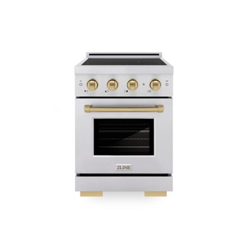 ZLINE - Autograph 24 in. 3.2 cu. ft. Paramount Freestanding Induction Range with 3 Burners and Electric Oven w/ Bronze Accents - Stainless Steel-Front_Standard 