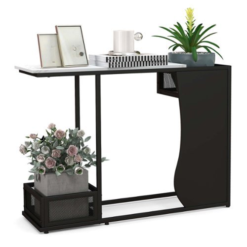 Costway 43.5" Console Table with Faux Marble Top & 2 Storage Compartments Entryway Hallway - White/Black