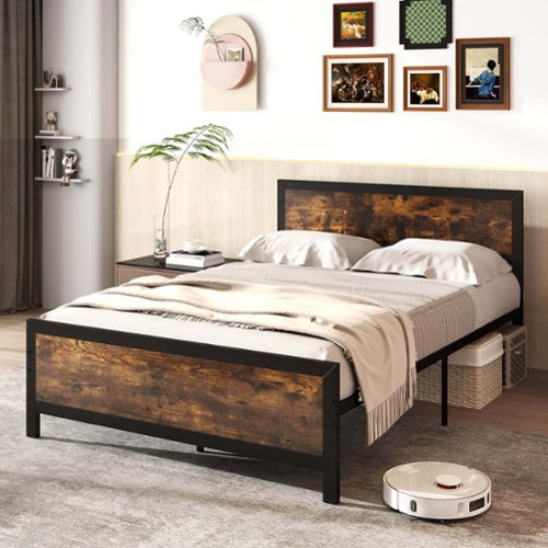 Costway Full Size Metal Bed Frame with Headboard & Footboard Metal Slats Support - Brown