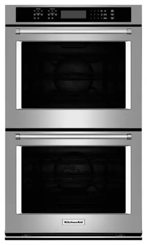 Front. KitchenAid - 27" Built-In Double Electric Convection Wall Oven - Stainless Steel.