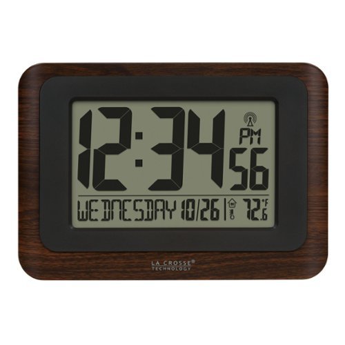 La Crosse Technology - Digital Atomic Clock with Temperature - Walnut/Black-Front_Standard 