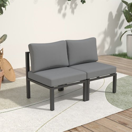 Ainfox 2Pcs Patio Sofa LoveSeat Aluminum sofa Black BBSDT007