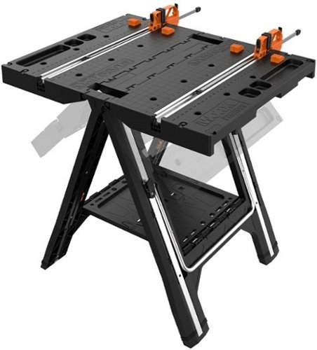 WORX - Pegasus 2-in-1 Folding Work Table & Sawhorse, Easy Setup Portable Lightweight Workbench Includes 2 Clamps & 4 Clamp Dogs - Black