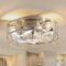 Breezary - 12" Indoor Flush Mount Cage Ceiling Fan with Remote, 7 Blades, 6-Speed DC Motor, Timer & Memory, Compact for Small Rooms - Satin Nickel and Clear-Front_Standard