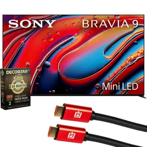 SONY BRAVIA 9  
Mini LED  

DECOCGEAR  
CPS 50 MONTH  
EXCLUSIVE DECO GEAR  
INCLUDES HDMI CABLES  

BUNDLE  
CPS PREMIUM  
CPE PROTECTION  
1.11 0.0  
2 TER DECO GEAR  
2 PLAN PREMIUM PROTECTION