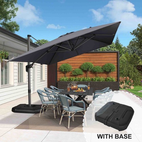 PURPLE LEAF - 10' X 13' Aluminum Outdoor Patio Cantilever Umbrella Offset 360° Rotation Umbrella with Base for Garden Deck Pool - Gray-Front_Standard 