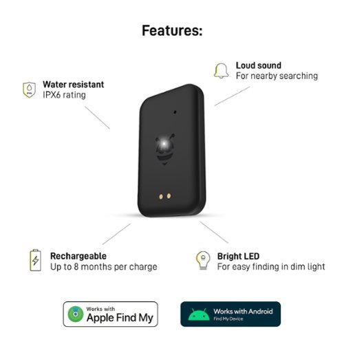 Pebblebee Tag, Universal Rechargeable Item Tracker, works with Android Find My Device or Apple Find My - Black WORLDWIDE DELIVERY