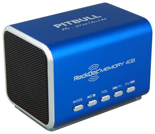  RockDoc - Pitbull BOOM Portable 2-Way Speaker with 4GB Memory - Blue