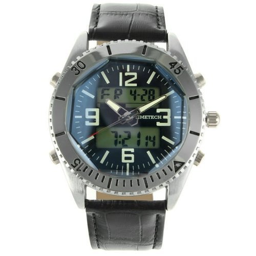 Timetech - Men's Analog/Digital Multi-Function Sport Watch with Leather Wrist Band - Gray-Front_Standard 