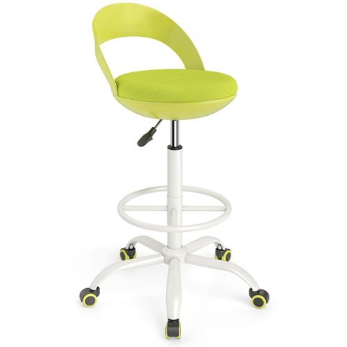 Gymax - Drafting Stool Rolling Tall Desk Chair w/ Wheels Low Backrest Footrest - Green-Front_Standard 