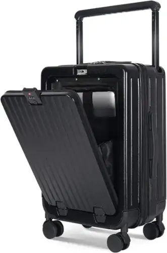 Front. Quick Deer - 24" Hardshell Checked Luggage with Front Pocket, Wide Handle, USB Port, Spinner Wheels and Cup Holder - Black.