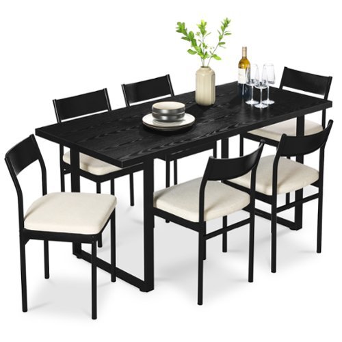 Best Choice Products - 7-Piece Modern Dining Set, Kitchen Table w/ 6 Cushioned Chairs, Metal Frame - Black/Ivory-Front_Standard 