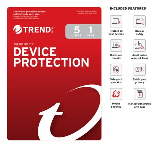 Trend Micro - Device Security Antivirus Protection + Password Protection + Dark Web Monitoring (5-Device) (1-Year Subscription) - Android, Apple iOS, Chrome, Mac OS, Windows [Digital]-Front_Standard 