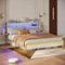 Bestier - King Size Bed Frame with Upholstered Headboard Built-in Storage LED Lighting and Charging Station - White-Front_Standard 