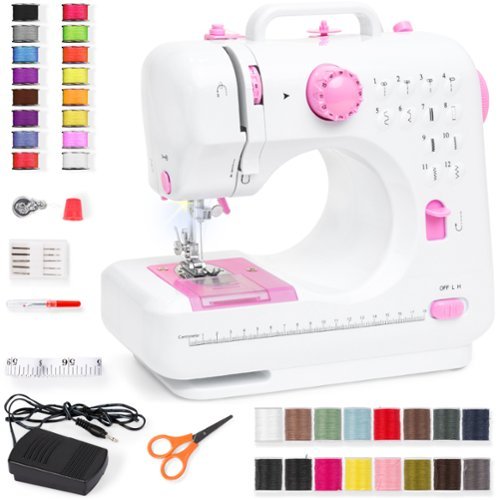 Best Choice Products - 6V Portable Sewing Machine, 42-Piece Beginners Kit w/ 12 Stitch Patterns - Pink/White-Front_Standard 