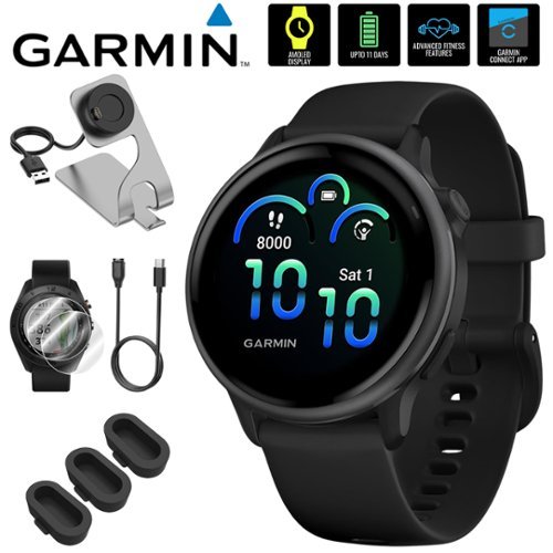 Garmin - VIVOACTIVE 6 Health & Fitness GPS Smartwatch, Black + Accessories Bundle - Black - (2025)-Front_Standard 