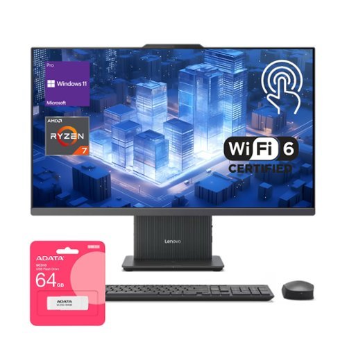 Lenovo - IdeaCentre 27" FHD Touchscreen All-in-One - Wireless K&M - AMD Ryzen 7 8845HS - 16GB RAM, 1TB SSD - Adata 64GB USB Drive - Gray-Front_Standard 