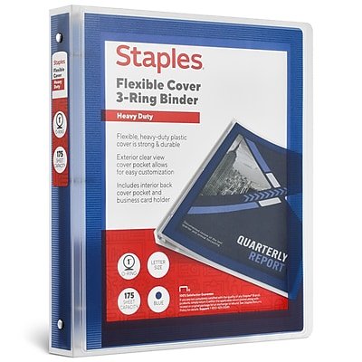Staples - Heavy Duty 1" 3-Ring Flexible Poly Binders - Blue