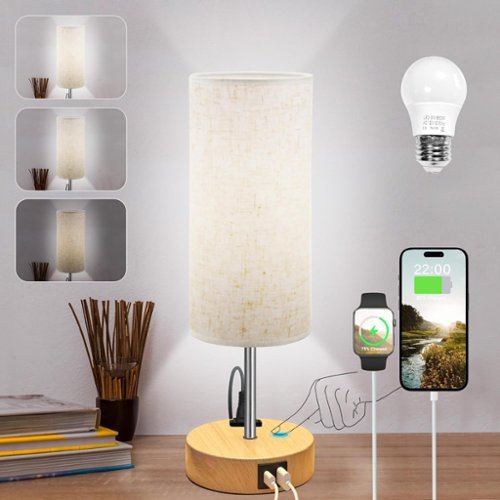 Stamp n Camp - Touch Control Table Lamp for Bedroom Bedside Lamp with USB Charging Port & AC Outlet 3 Brightness Levels Adjustable - Yellow-Round Bottom-Front_Standard 