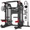 Pooboo - Smith Machine Multi-Function 2000LB Power Cage, Home Gym Squat Rack Featuring LAT Pulldown, Dual Pulley Cable Crossover - Red-Front_Standard