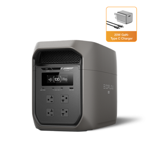 EcoFlow - DELTA 3 Max (2048 Wh Capacity) Portable Power Station,3400W Output with X-Boost,Solar Generator for Home Use/Camping - Black-Front_Standard 