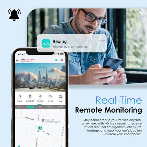 Rexing 4G LTE 2-Channel Dash Cam, 2.5K+1080p, GPS, Parking Mode, and Push Alerts - Black GLOBAL SHIPPING