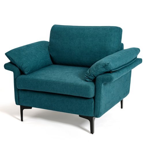 Costway - Modern Fabric Accent Armchair Upholstered Single Sofa w/ Metal Legs - Peacock Blue