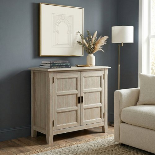 Simpli Home - Burlington 30 inch Wide Solid Wood Low Storage Cabinet - Distressed Grey-Front_Standard 