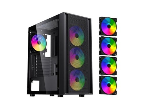 DIYPC - DIY-S03-ARGB Black USB3.0 ATX Mid Tower Case w/Tempered Glass & 4x 120mm ARGB Fans (Pre-Installed) - Black-Front_Standard 