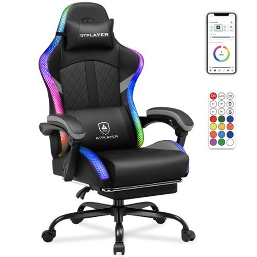 GTPlayer - RGB Gaming Chair with Footrest and LED Lights Computer Gamer Chair - Gray-Front_Standard 