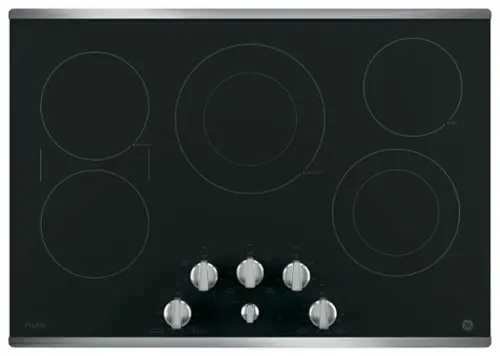 Front. GE Profile - 30" Built-In Electric Cooktop - Stainless Steel on Black.