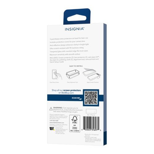 Insignia™ Glass Screen Protector with Lens Protection for Apple iPhone 17 Pro (3-Pack) - Clear BUY IN CANADA
