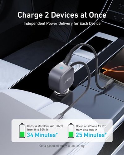 Anker - USB-C Car Charger with Built-in Retractable USB-C Cable - Gray-Front_Standard 