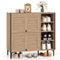 Costway - Shoe Storage Cabinet with Flip Doors Adjustable and Removable Shelves for Entryway - Oak-Front_Standard