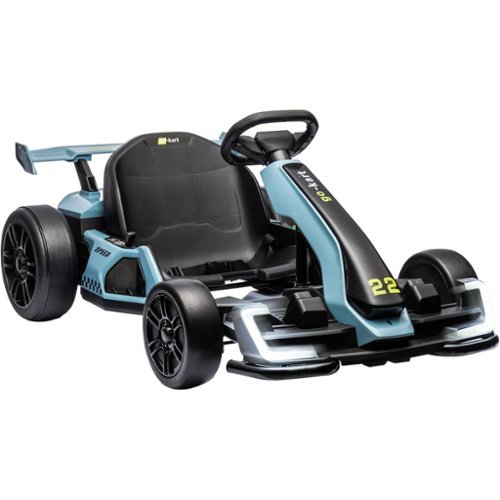 GARVEE - 24V Kids Electric Drift Go-Kart, Racing Ride-On Car with Dual 300W Motors, Adjustable Frame, EVA Tires & Music - Blue-Front_Standard 